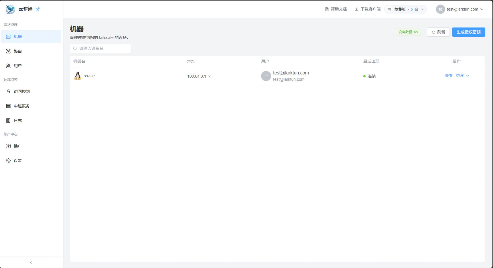 Larktun console shows the Synology NAS online and connected