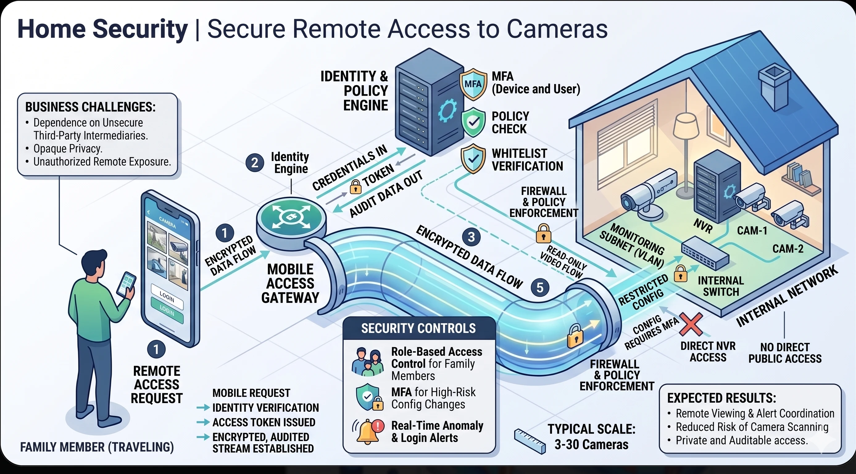 Secure remote access to home surveillance scenario image