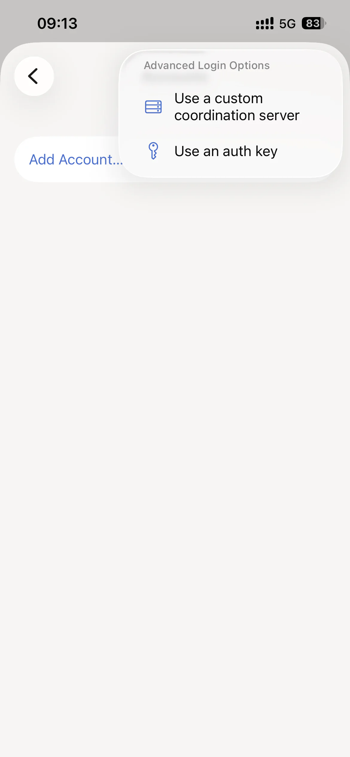 在 iOS Tailscale 高级登入选项中选择 Use an auth key
